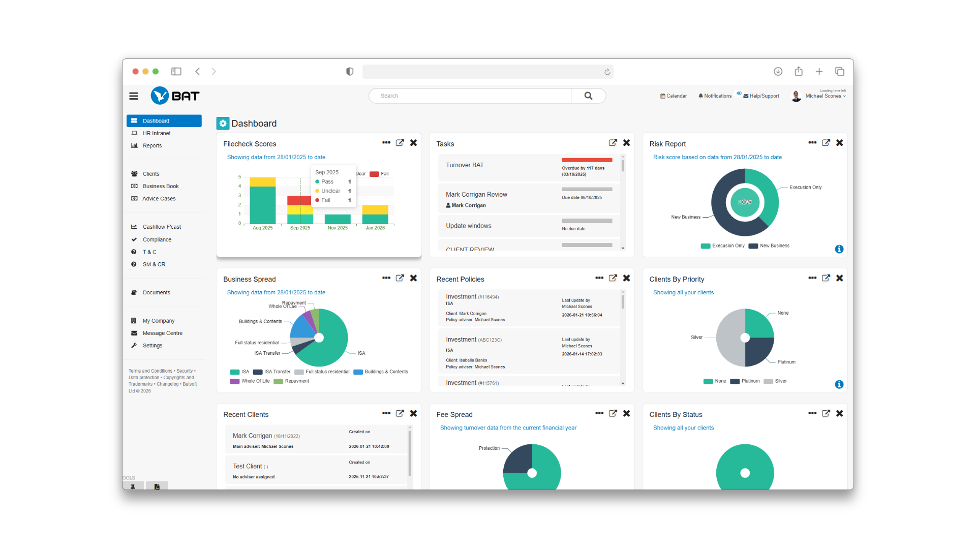 Centralised compliance software dashboard for financial advisers