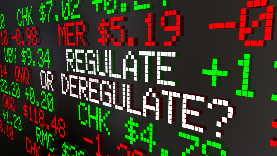 Regulate,Or,Deregulate,Stock,Market,Financial,Industry,Ticker,Prices,3d